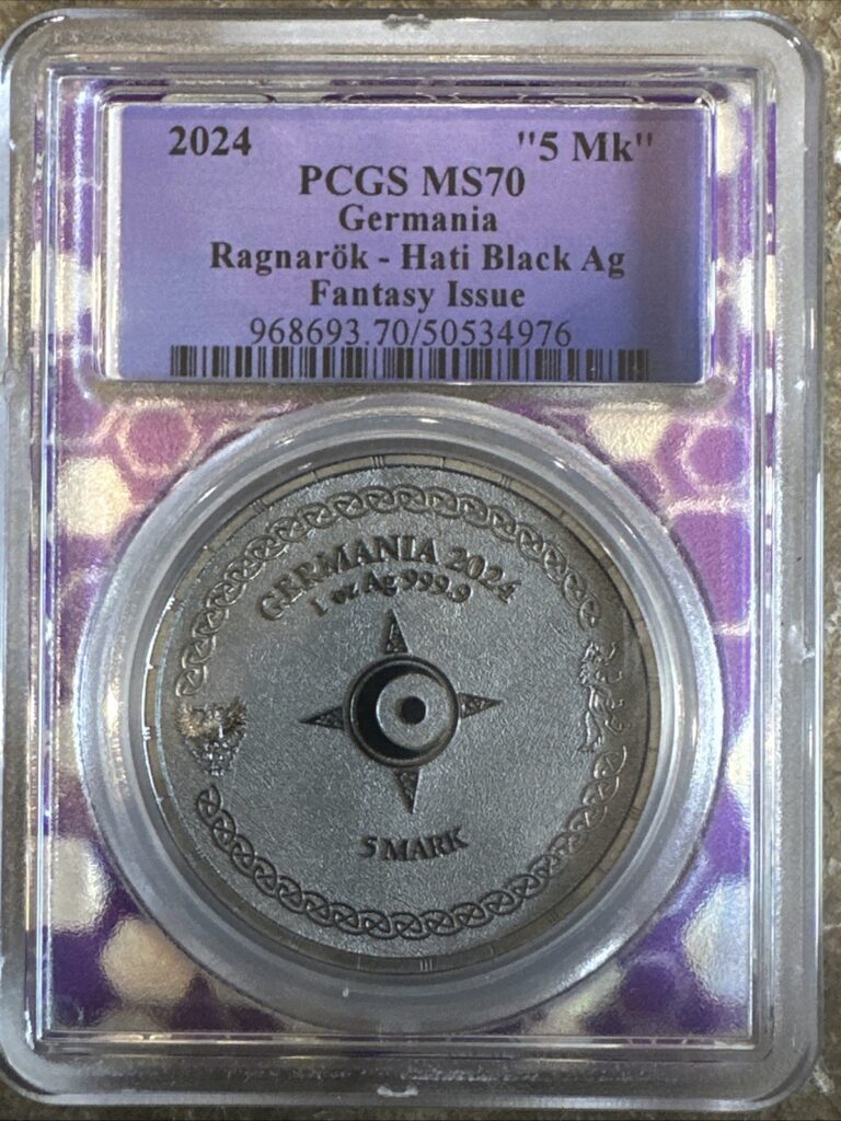 Read more about the article 2024 5 Mk MS70 PCGS Germania Ragnarök Haiti Black Ag Fantasy Issue
