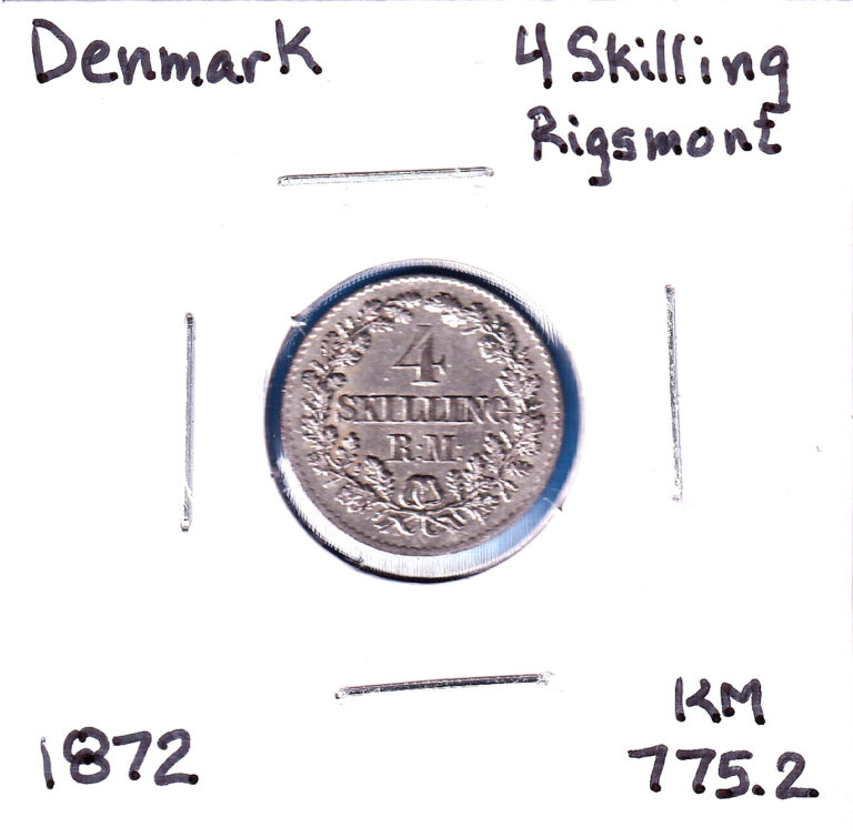 Read more about the article 1872c Denmark 4 Rigsmontskilling (KM-775.2) .0149 ASW Silver!!! [Christian IX]
