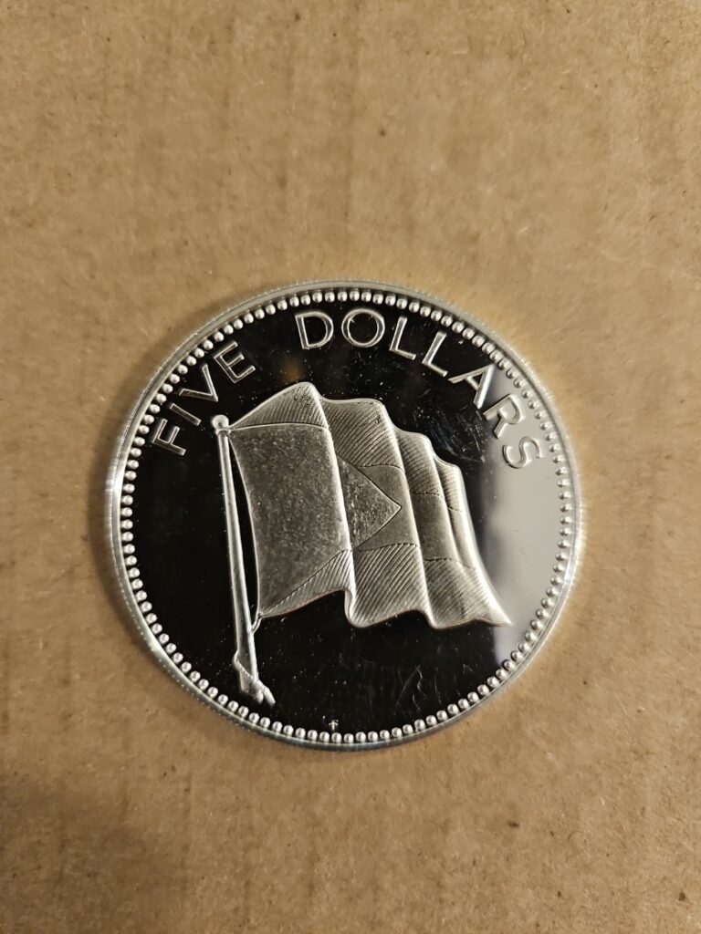 Read more about the article 1974 Bahamas 5 Dollars Proof- World Silver Coin .925% Silver 1.2526 ASW