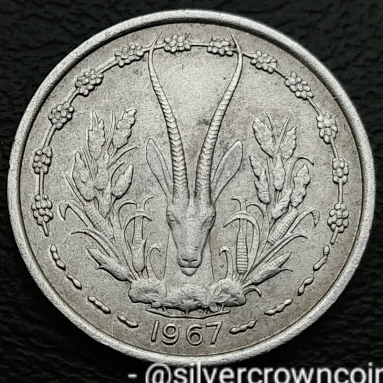 Read more about the article West African States 1 Franc 1967 Paris. KM#3.1. 1 Dollar coin. Taku Burkina Faso