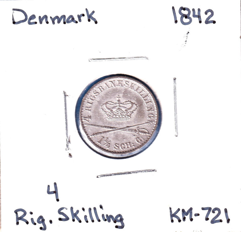 Read more about the article 1842VS Denmark 4 Rigsbankskilling (KM-721)  .0149 ASW Silver!!! [Christian VIII]