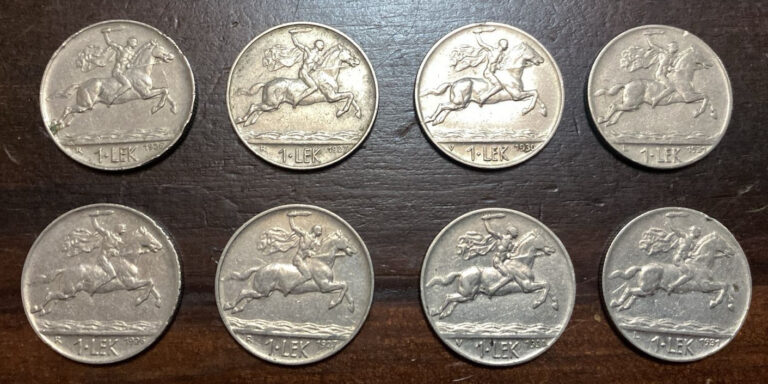 Read more about the article Albania coins 2 set 8 pcs  1 lek 1926 – 1927 – 1930 – 1931.