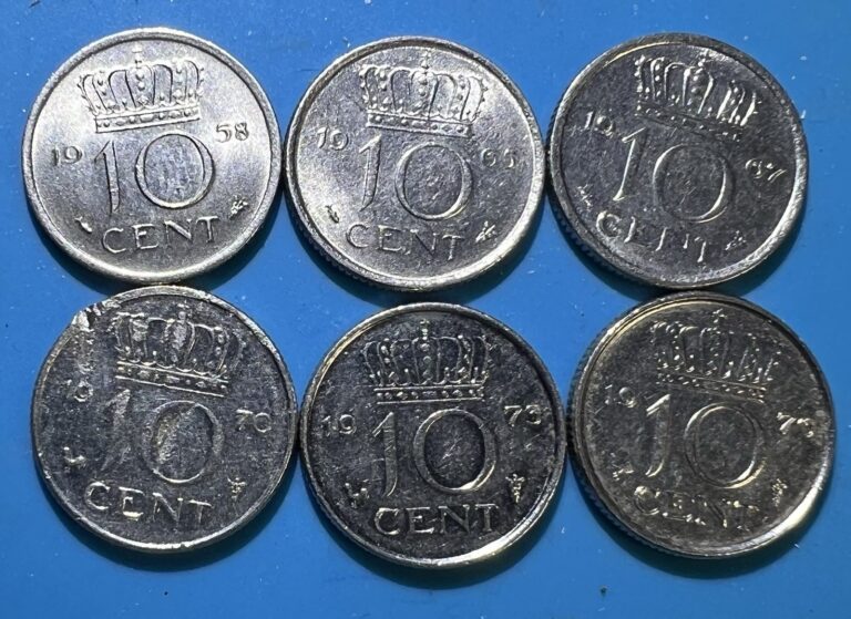 Read more about the article Netherlands 🇳🇱 10 Cent Coins (6 Coin Lot) *1958 1965 1967 1970 1973 1976*