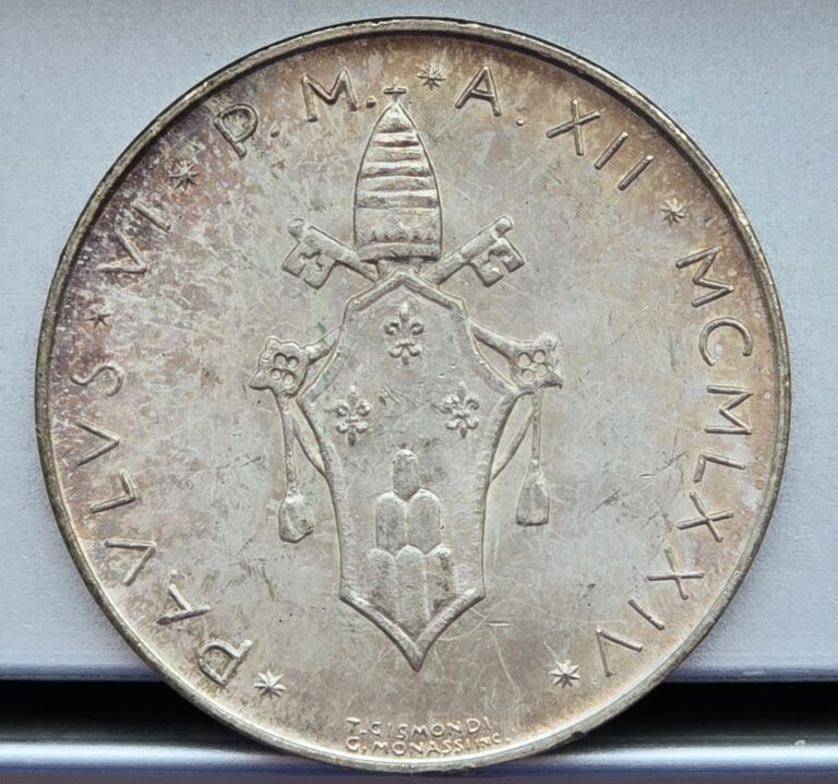 Read more about the article BU Nicely Toned Vatican City/Holy See 1974 Year XII 500 Lire Silver Coin