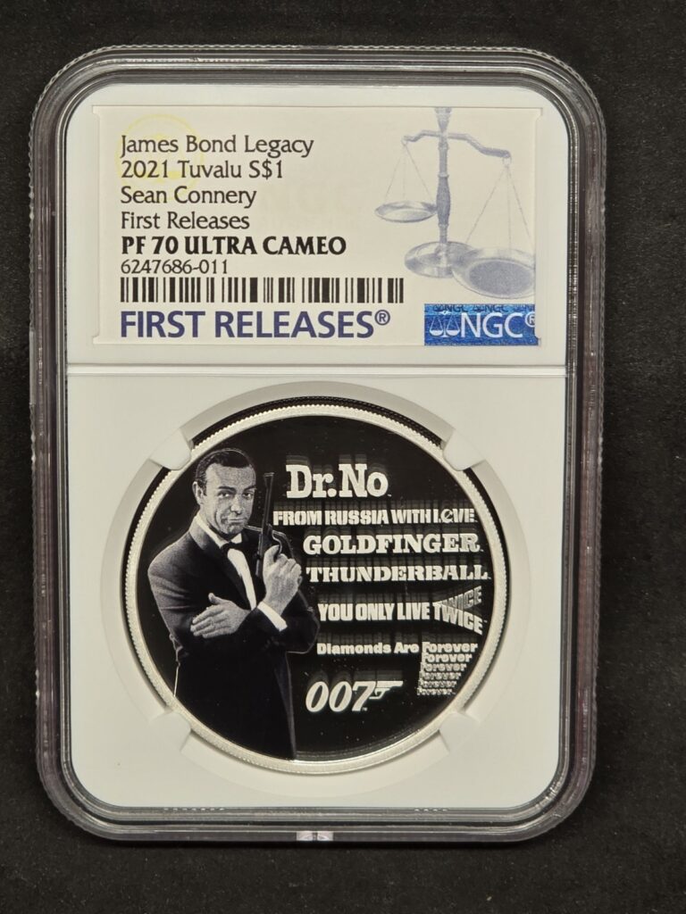 Read more about the article 2021 James Bond Tuvalu Sean Connery 1oz Silver NGC Graded  PF70 ULTRA CAMEO