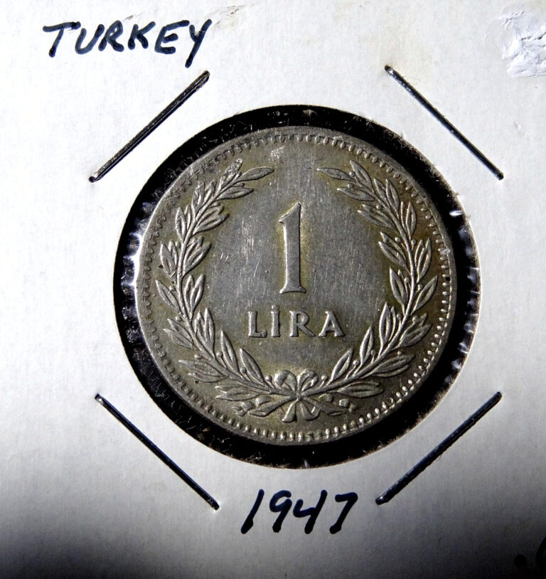 Read more about the article 1947 Turkey  1 Lira World Coin – .600 Silver – KM#883 –