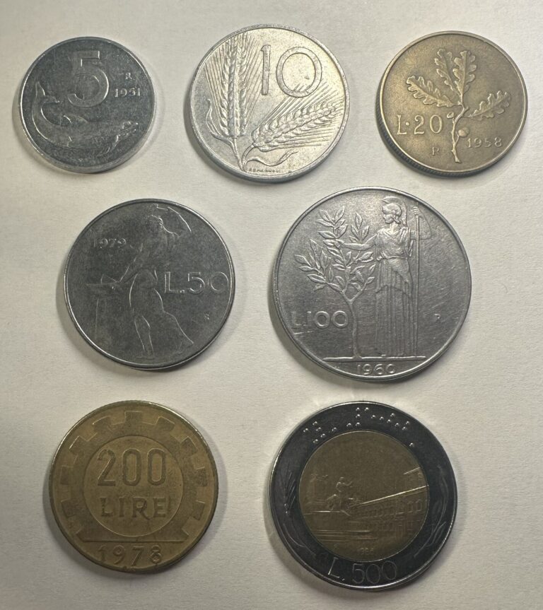 Read more about the article Italy Set Of 7 Pre-Euro Coins  Italian Lire 1951-2001 Lot#I1