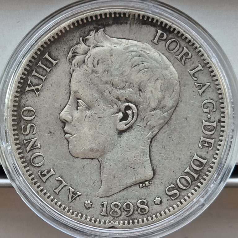 Read more about the article Spain 1898 (98) SG-V 5 Pesetas Silver Coins “Details” – Rim Ding
