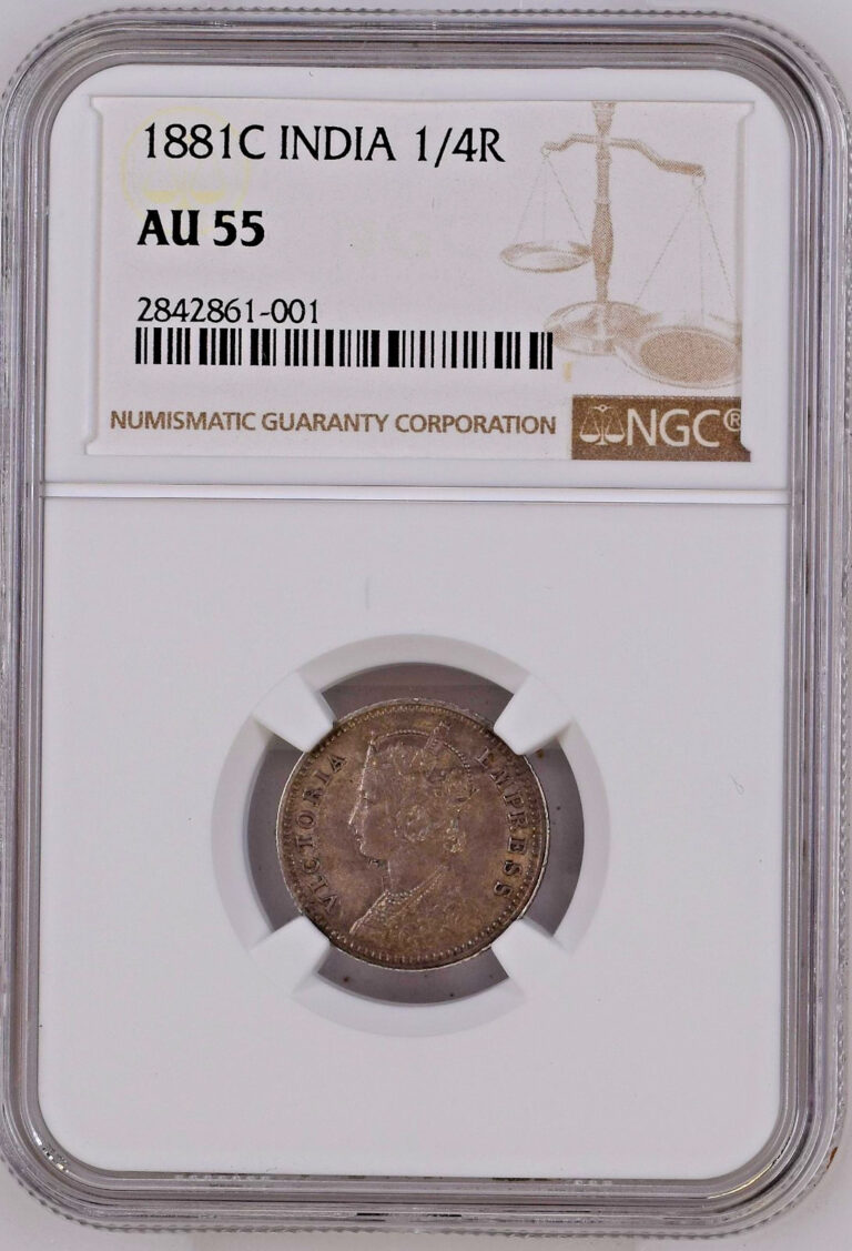 Read more about the article India 1881 C Silver Rupee NGC Graded AU 55.