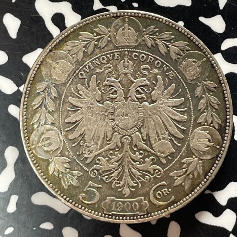 Read more about the article 1900 Austria 5 Corona Lot#T5363 Large Silver Coin! Nice!