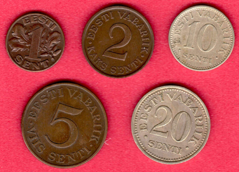 Read more about the article 1929-35 Estonia lot of 5 coins 1  2  5  10 and 20 Senti 9210