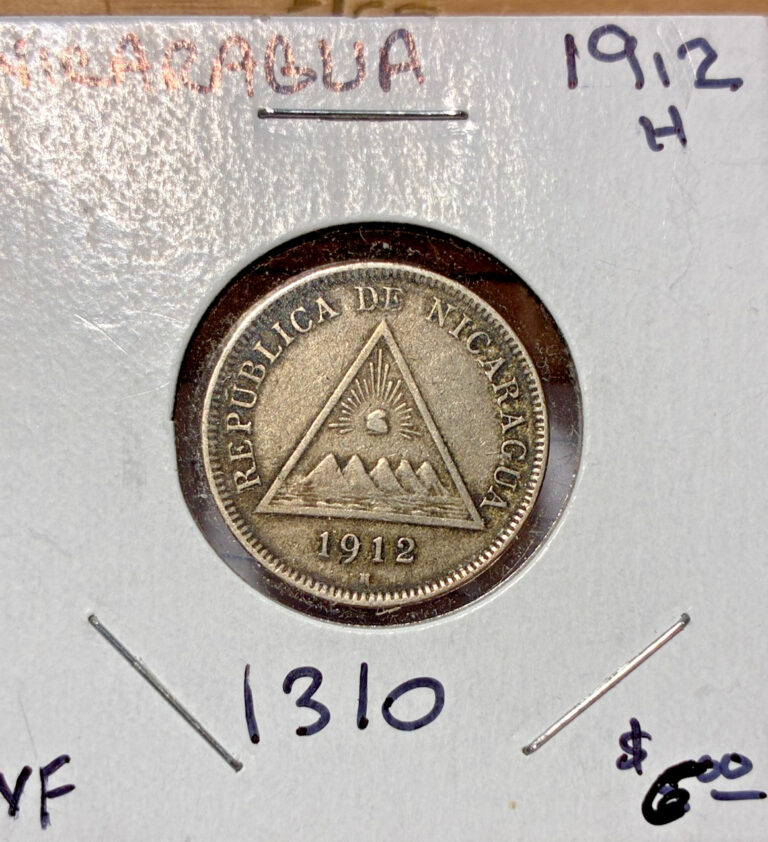 Read more about the article 1912 Nicaragua 5 Centavos KM# 12  circulated. Coin #1310. Free shipping