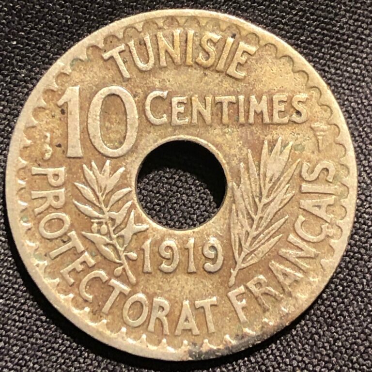 Read more about the article 1919 Tunisia 10 Centimes Nickel-Brass Coin – VF (Very Fine) condition