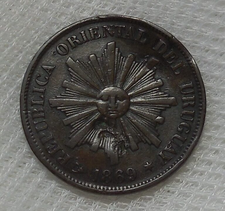 Read more about the article 1869 H URUGUAY 1 CENTESIMO RADIANT SUN FACE BRONZE COIN DENTS