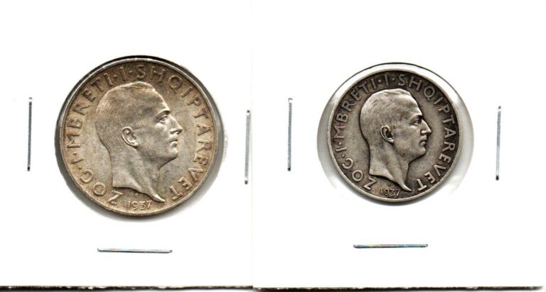Read more about the article Albania 1937 Ann of Independence 2 coins (km18and19)