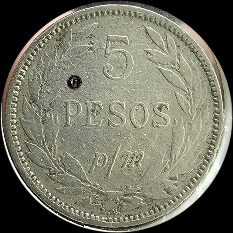Read more about the article 1907 (AM) – 5 Pesos p/m Colombia Cu-Ni Coin  ¡Good Year!  RARE   Good Condition