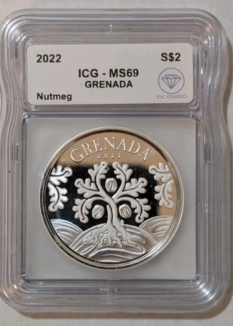 Read more about the article 2022 Eastern Caribbean Grenada 1oz .999 Silver Nutmeg Tree Coin ICG MS69