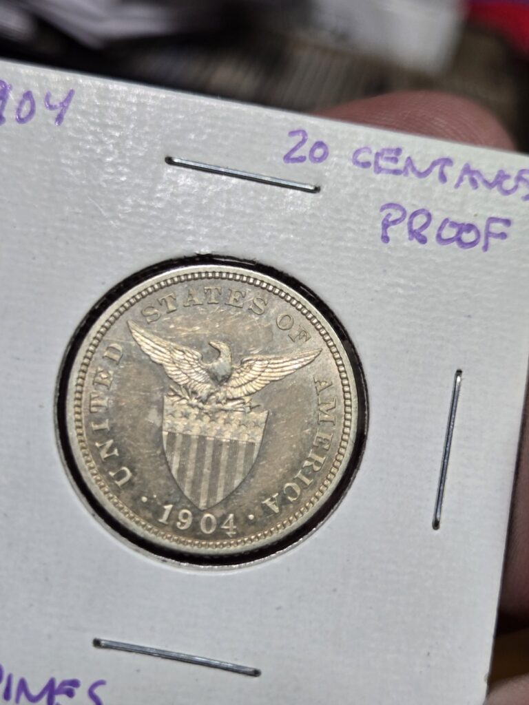 Read more about the article Scarce RARE PROOF 1904 Philippines 20 Centavos Silver Date Low Mintage!