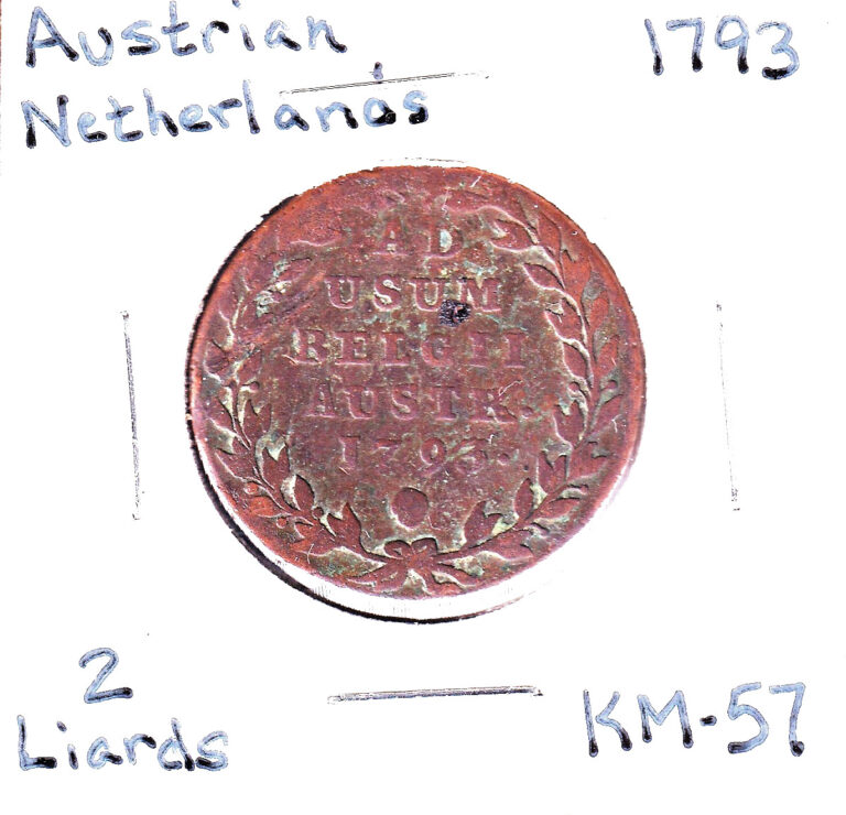 Read more about the article 1793b Austrian Netherlands 2 Liards [2 Oorden] (KM-57) Copper [Franz II]