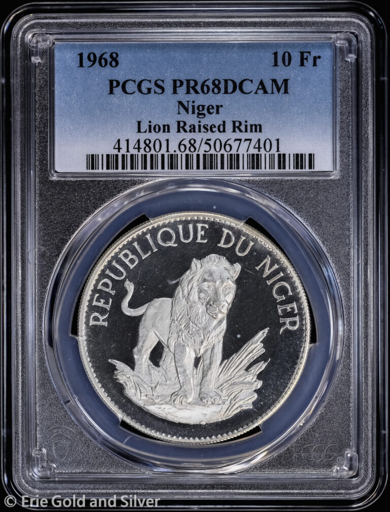Read more about the article 1968 Niger Lion Silver Proof 10 Francs Coin PCGS PR 68 DCAM | Raised Rim