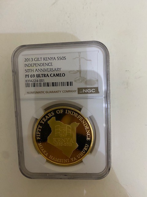 Read more about the article GRADED: KENYA Commemorative Coin 50 Shillings Gold Plated Silver ” PF 69