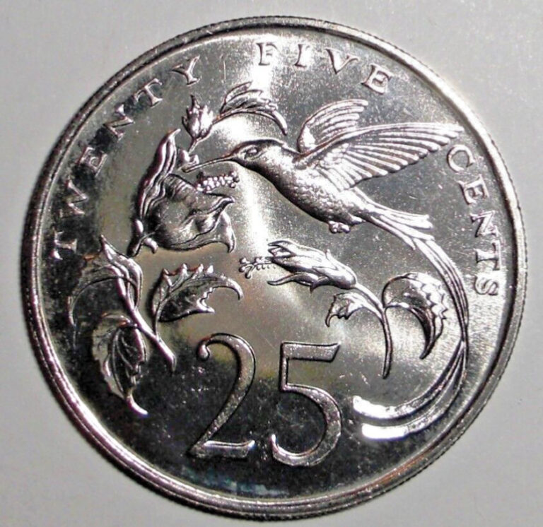 Read more about the article 1987 Jamaica Coin 25 cents Red-Billed Streamertail Bird Flower Wildlife