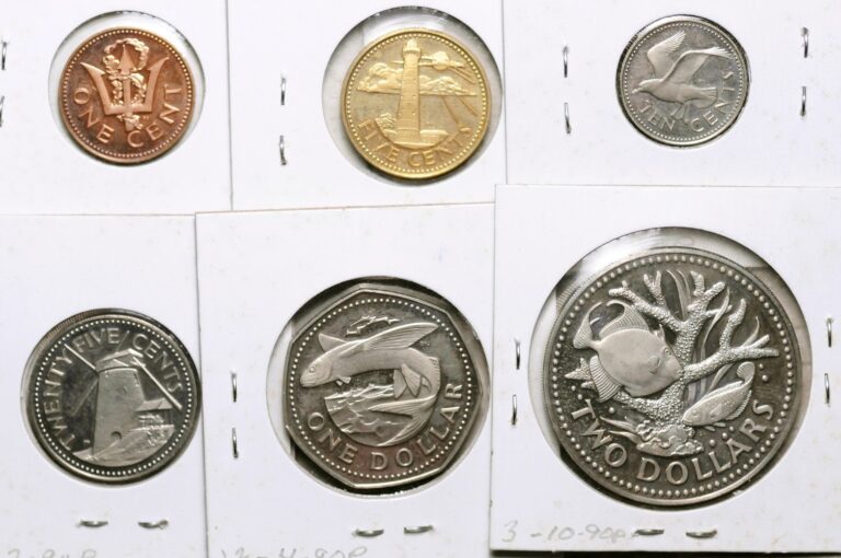 Read more about the article 1976 BARBADOS LOT OF SIX COINS: 1-5-10-25 CENTS $1-$2 DOLLARS (PROOF!)
