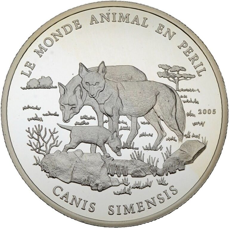 Read more about the article 2005 Benin Egyptian Wolf Silver Proof Coin Predators Canis Simensis Wildlife WWF