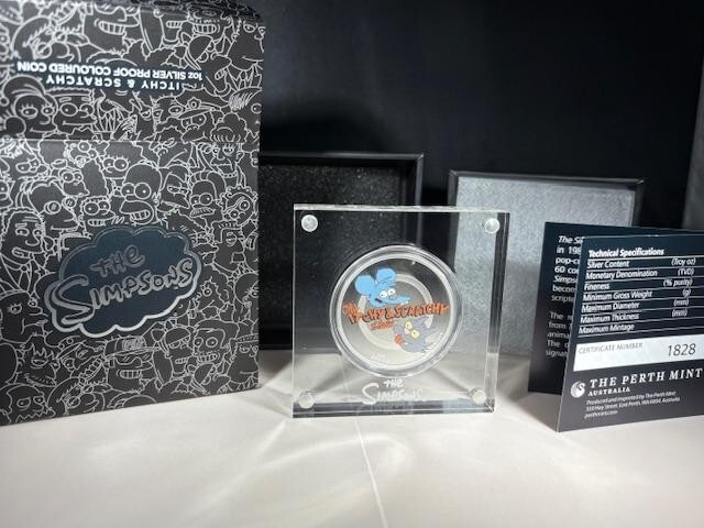 Read more about the article 2021 The Perth Mint The Simpsons 1oz Colorized Silver Proof Itchy and Scratchy