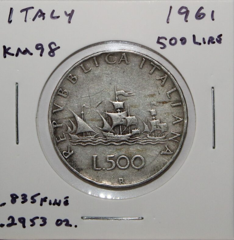 Read more about the article Italy 1961 500 Lire Silver Coin KM98  Free Shipping