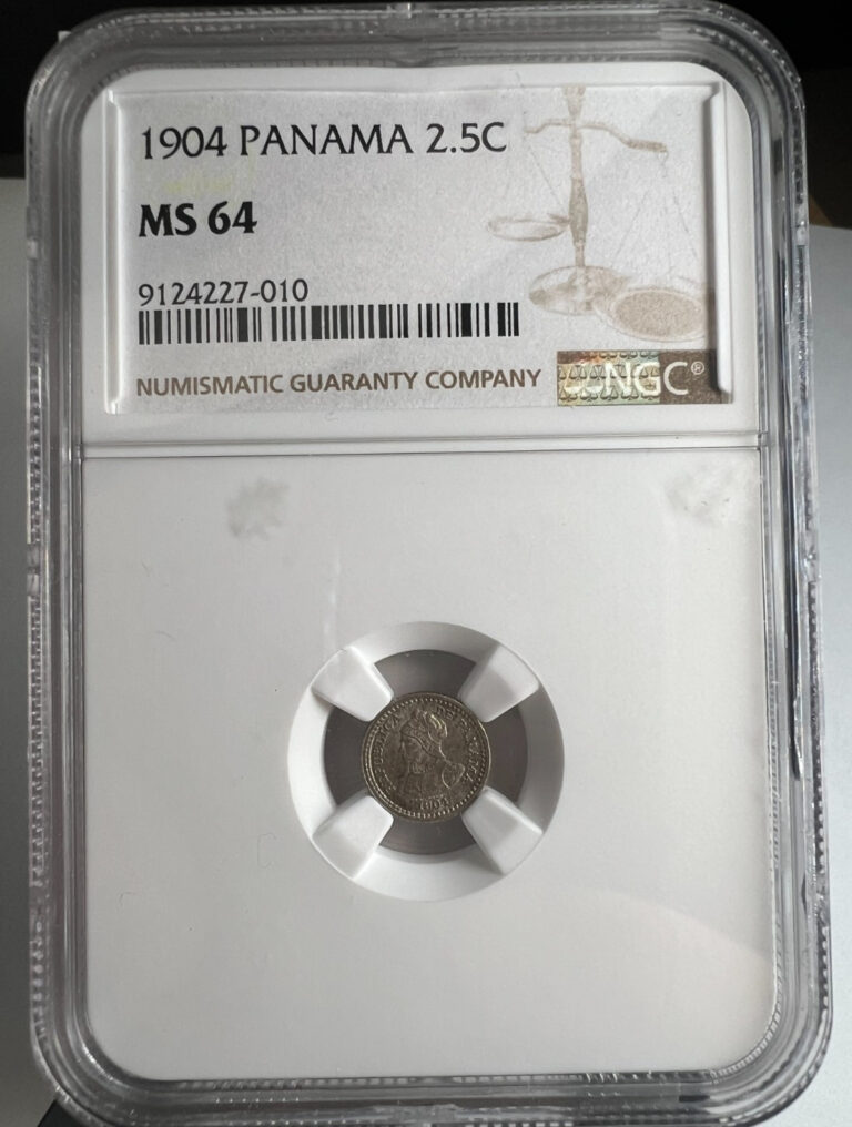 Read more about the article 1904 Panama “Pill” 2 1/2 Centesimos KM# 1  NGC MS 64  Superb!