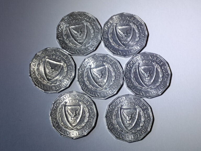 Read more about the article 1963 Cyprus 1 Mil Uncirculated Set Lot of 7 – some contact marks