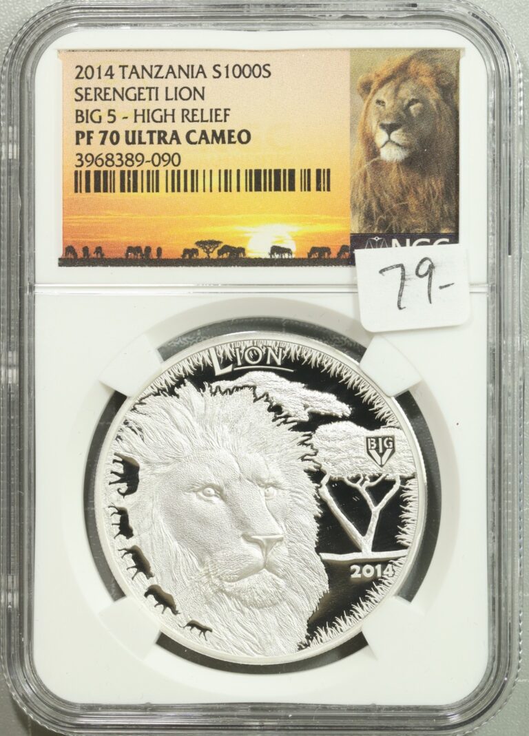 Read more about the article 2014 Tanzania Proof Silver 1000S High Relief Big 5 Serengeti Lion NGC PF 70 UCAM