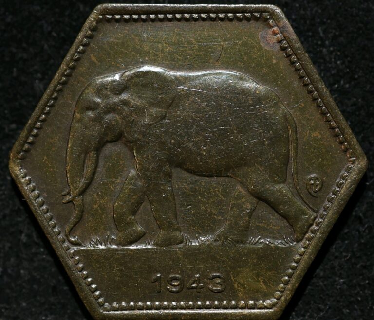 Read more about the article 1943 Belgian Congo 2 Franc KM#25 Bras Elephant Philadelphia Mint Scarce Odd WWII