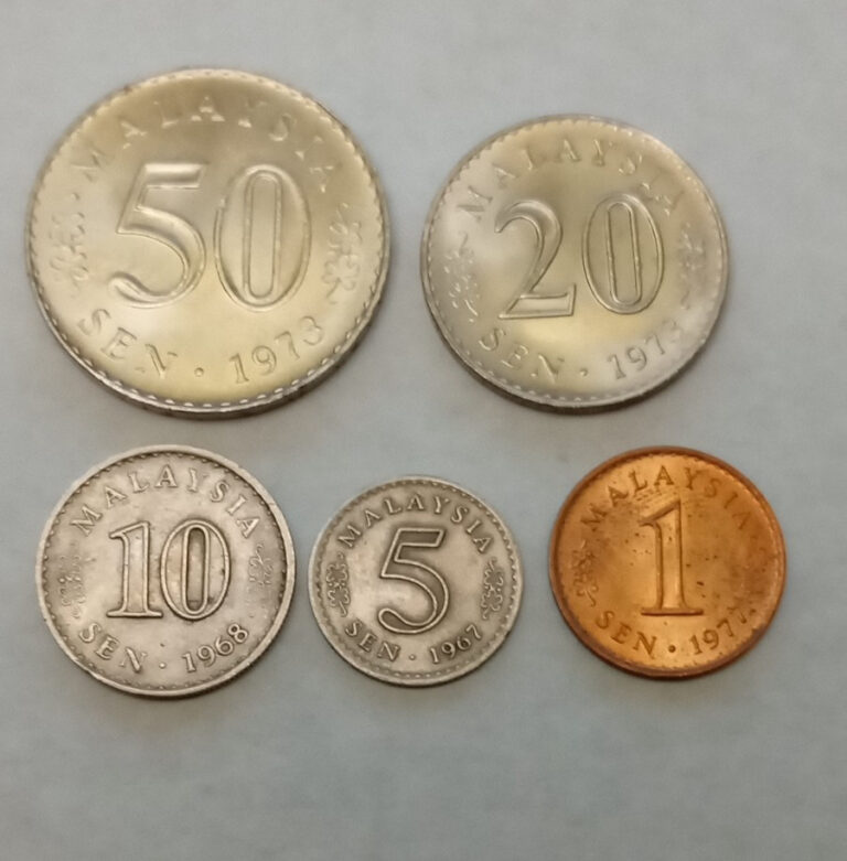 Read more about the article Malaysia 50 20 10 5 1 Sen Coin Set of 5 Coins 1968 – 1977