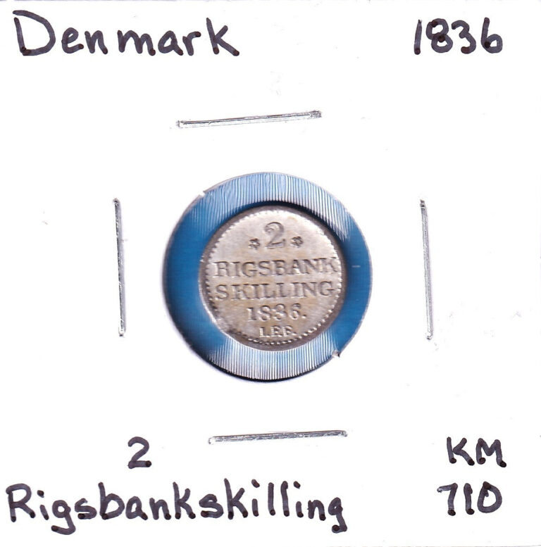 Read more about the article 1836 Denmark 2 Rigsbankskilling (KM-710) .0074 ASW Silver!!! [rim ding] scarce
