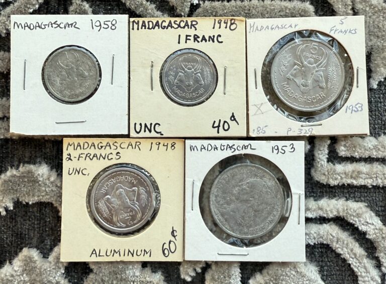 Read more about the article Madagascar Coin Lot – 5 Coins – 1948-1958 Lot #815