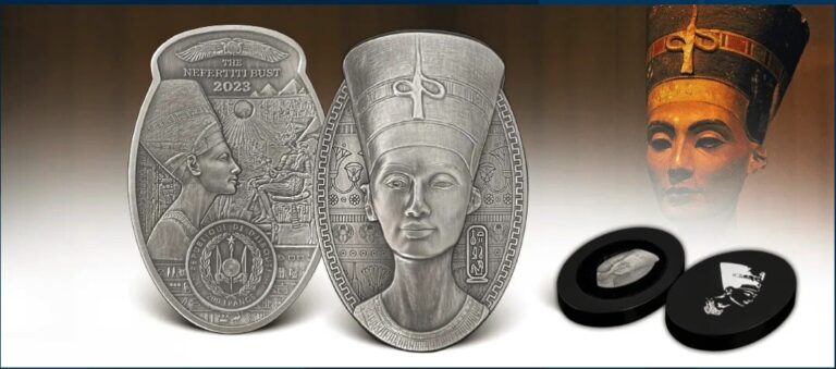 Read more about the article Nefertiti Bust  Djibouti 200 Fr  2023 Antique Finish 3 oz 99 9% silver coin