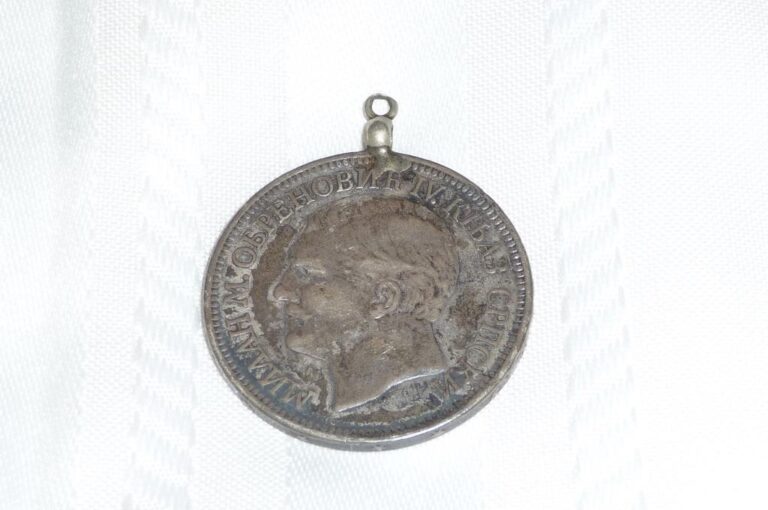 Read more about the article SERBIAN Silver .900 Coin Pendant Medal ~ 5 Dinars 1879 Prince Milan Obrenovic IV