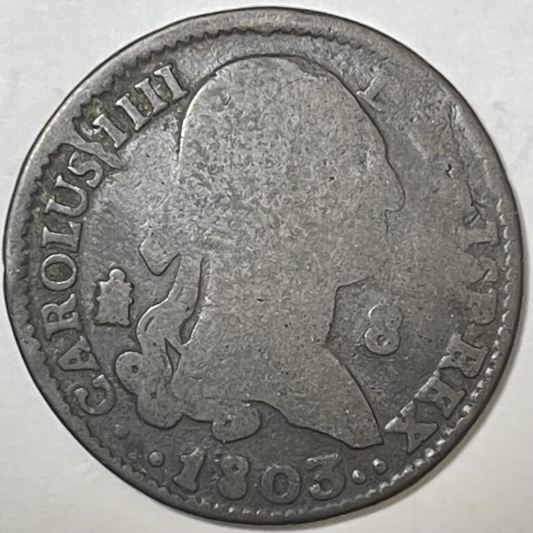 Read more about the article 1803 Spain 8 Maravedis Copper Coin  Charles IV  KM#428 FREE U.S. SHIPPING