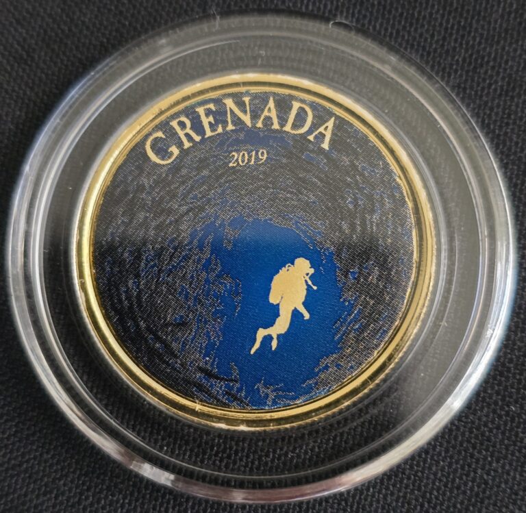 Read more about the article 2019 GRENADA 1 OZ COLORIZED .9999 GOLD SCUBA DIVER EC8 SERIES OGP RARE 500 ONLY!
