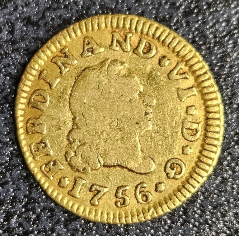 Read more about the article 1756 Half 1/2 Escudo Gold Coin Ferninand VI Fernando Spanish Colonial Era Spain