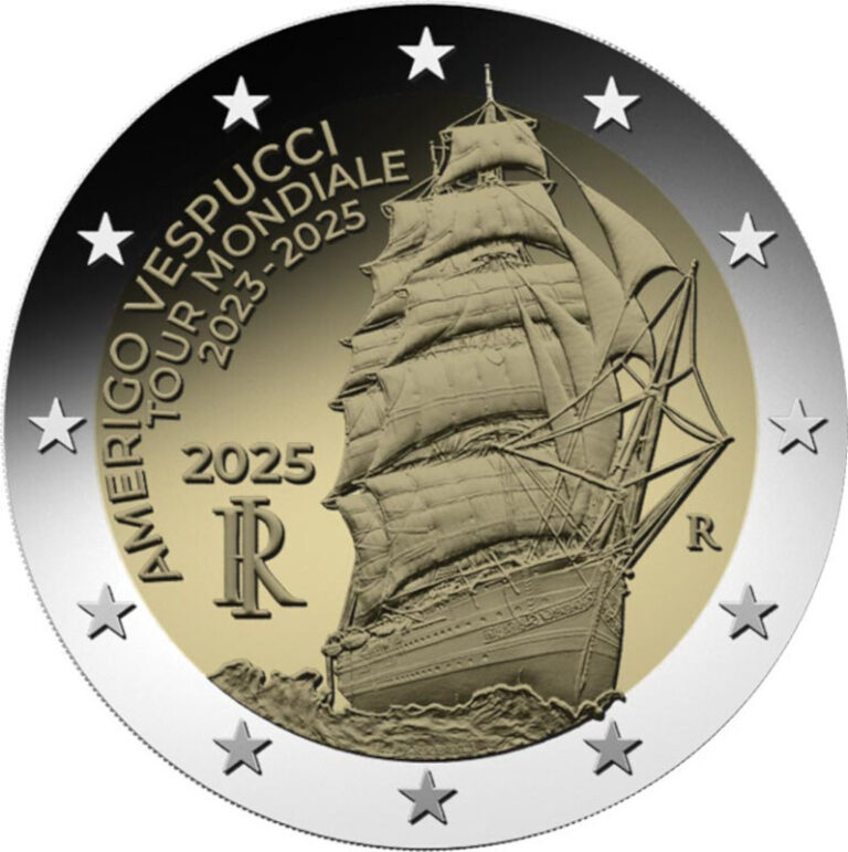 Read more about the article 2025 Italy € 2 Euro UNC Coin – The Voyage of the Amerigo Vespucci