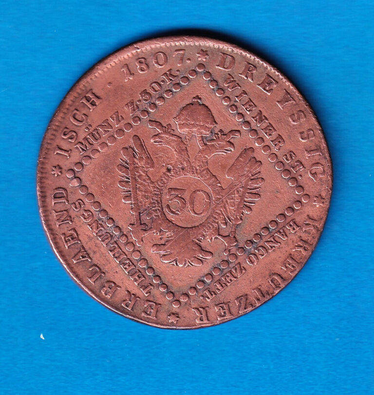 Read more about the article 1807A Austrian Empire 30 Kreuzer (KM-2139) Copper [Franz II]