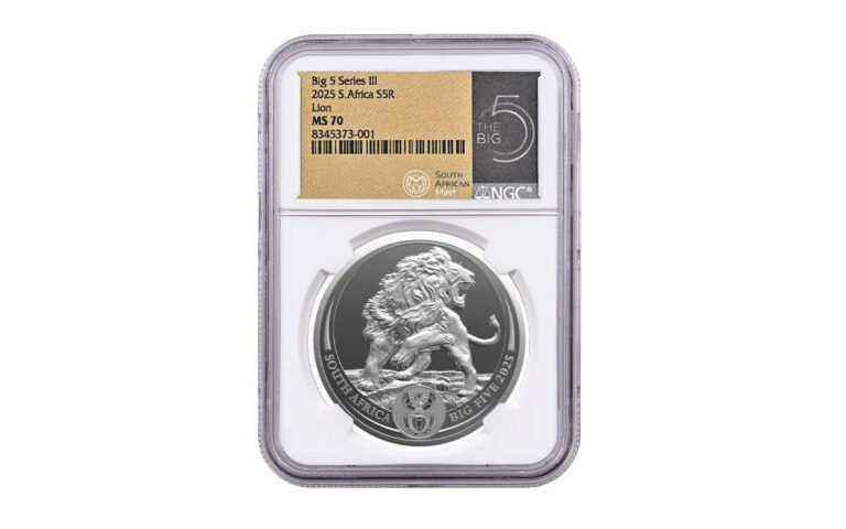 Read more about the article 2025 South Africa 1-oz Silver Big 5 III Lion NGC MS70