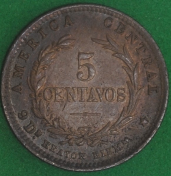 Read more about the article 1890 Costa Rica 5 Centavos VF+