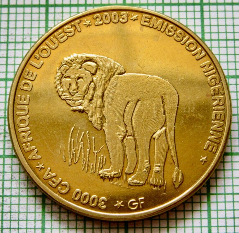Read more about the article NIGER 2003 2 AFRICA or 3000 CFA COIN  LION and ELEPHANT HEAD  IDAO COINAGE Brass