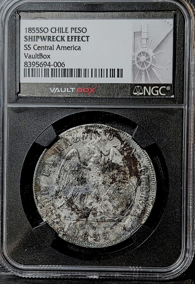 Read more about the article 1855 SO Chile Peso SS Central America Shipwreck.  NGC