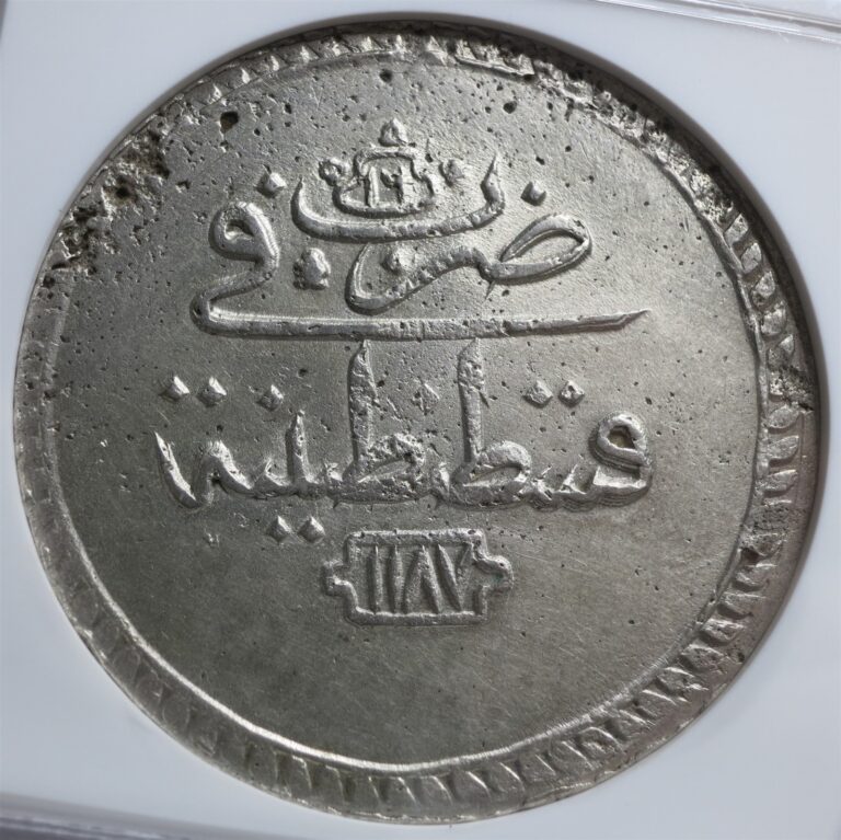 Read more about the article TURKEY Ottoman 2 Piastres 1788 NGC AU Details 1187 //16 Silver Abdul Hamid RARE