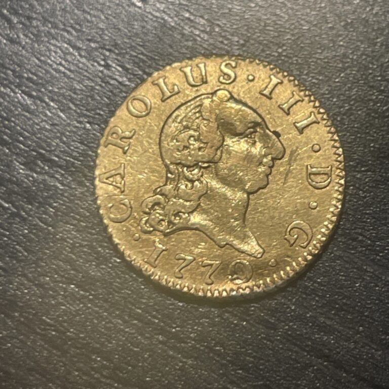 Read more about the article Spain –  Gold Carolus III (1759-1788)  1/2 real  minted in Madrid  1770 PJ.